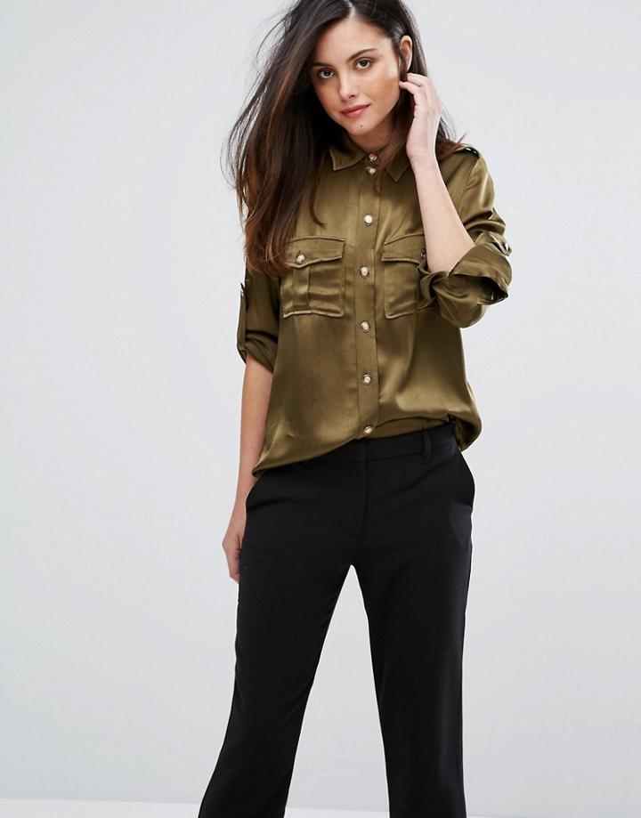 Ganni Sanders Satin Shirt - Green