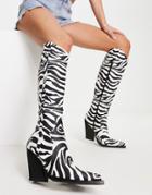 Asos Design Catapult Heeled Western Knee Boots In Zebra-multi