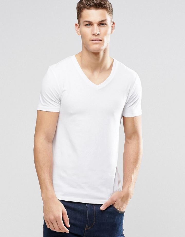 Asos Design Muscle Fit T-shirt With V Neck And Stretch - White