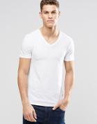 Asos Design Muscle Fit T-shirt With V Neck And Stretch - White