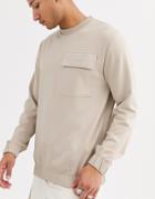 Asos Design Sweatshirt In Scuba Fabric With Pocket-beige