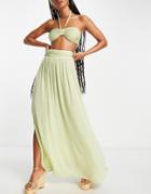 Asos Design Maxi Beach Sarong In Soft Chartreuse - Part Of A Set-yellow