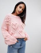 Prettylittlething Heart Detail Jumper In Pink - Pink