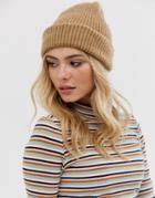 Pieces Ribbed Beanie In Beige - Beige