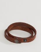 Diesel A-trace Leather Wrap Bracelet In Brown - Brown