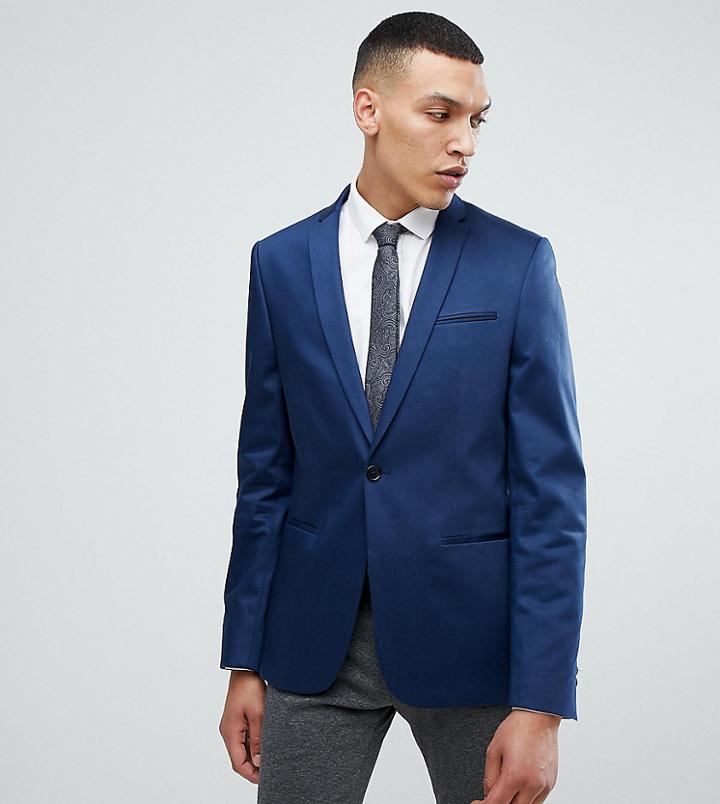 Noak Skinny Blazer In Cotton Sateen - Navy