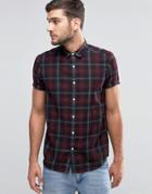 Asos Check Shirt With Pigment Dye In Red In Regular Fit With Short Sleeves - Red