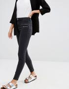 New Look Skinny Zip Detail Jeans - Black