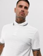 Asos Design Polo Shirt In Interest Jersey With Contrast Tipping-white