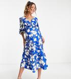 River Island Maternity Floral Smock Midi Dress In Blue