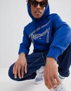Tommy Jeans Signature Capsule Logo Front Hoodie Relaxed Fit In Blue - Blue