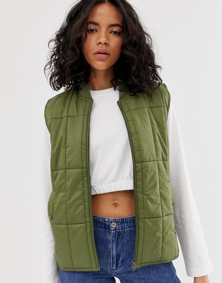 M.c. Overalls Padded Vest With Contrast Lining - Green
