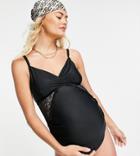 Wolf & Whistle Maternity Exclusive Lace Insert Swimsuit In Black