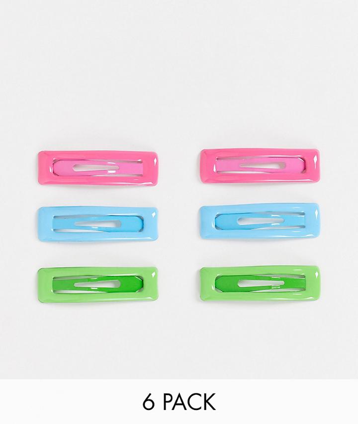 Asos Design Pack Of 6 Hair Clips In Bright Colors-multi