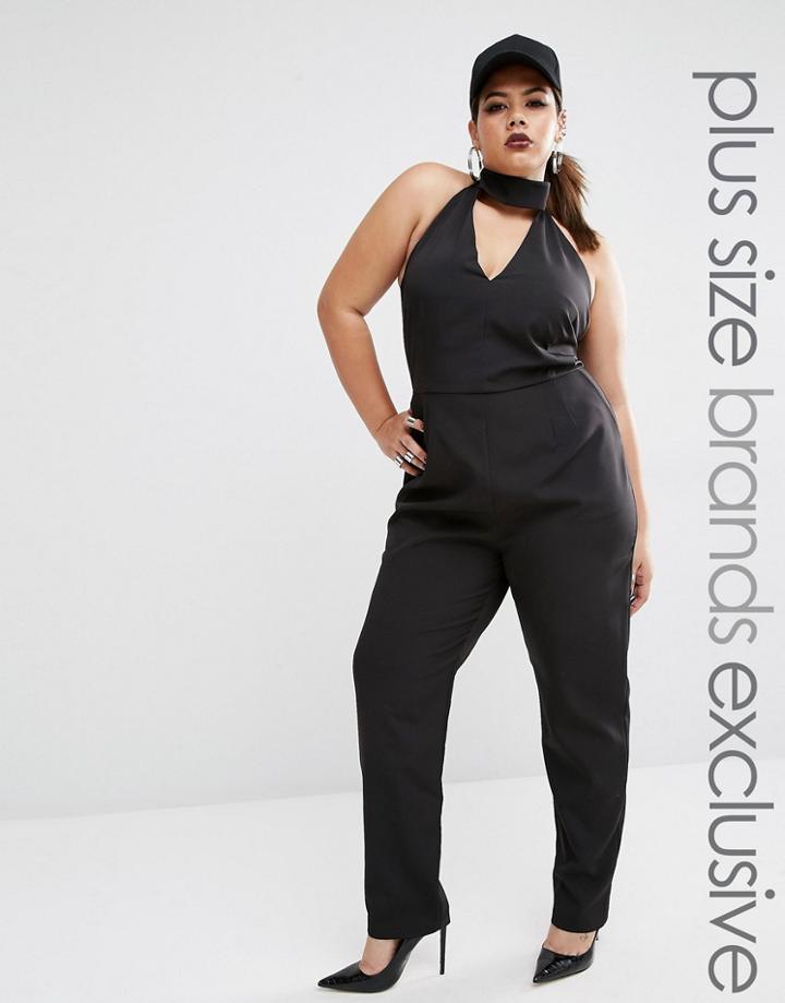 Lavish Alice Plus Halter Neck Tailored Jumpsuit - Black