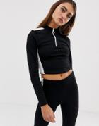 Asos Design Color Block Top With Zip Neck-black