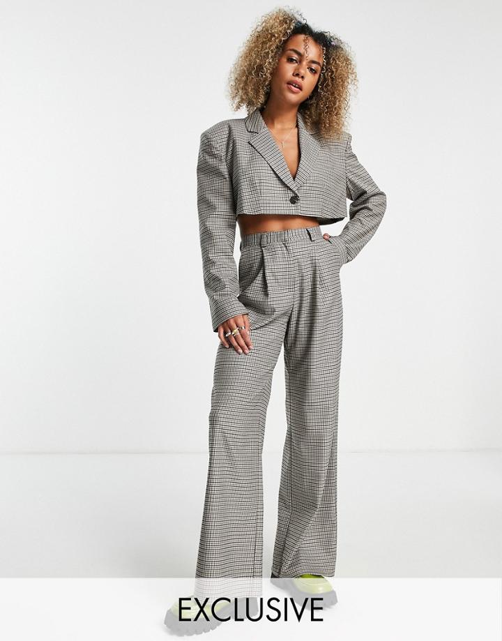 Collusion Wide Leg Check Pants With Deep Pleats - Part Of A Set-multi