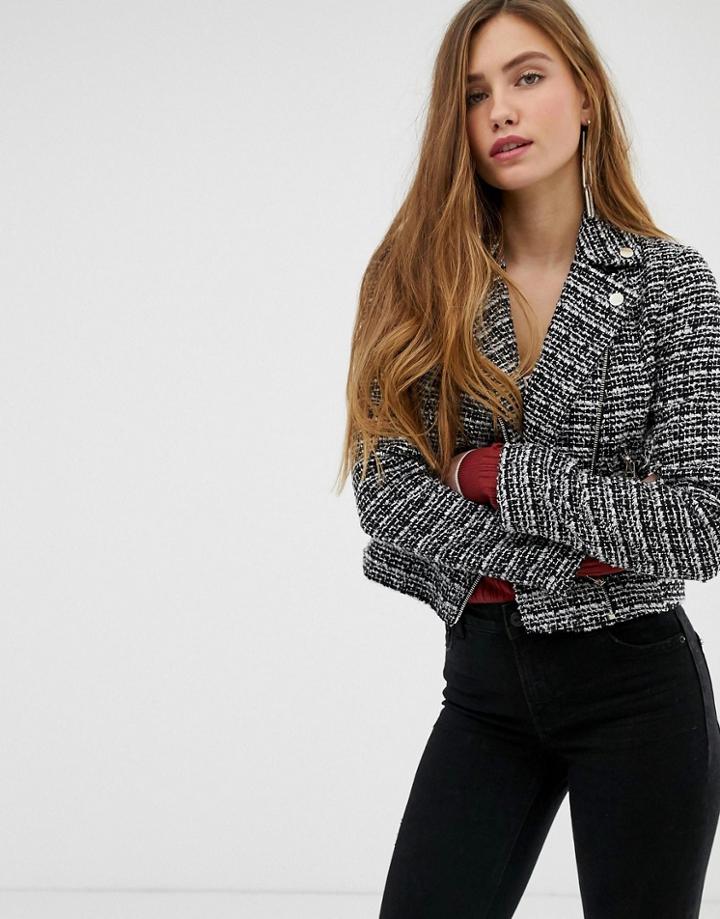 Miss Selfridge Boucle Biker Jacket In Black - Black