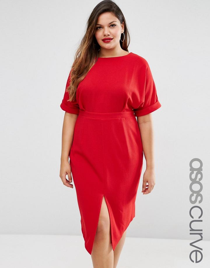 Asos Curve Plain Wiggle Cut Out Back Dress - Red