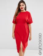 Asos Curve Plain Wiggle Cut Out Back Dress - Red