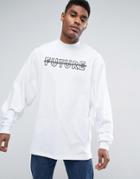 Asos Super Oversized Long Sleeve T-shirt With Future Embroidery And Batwing - White