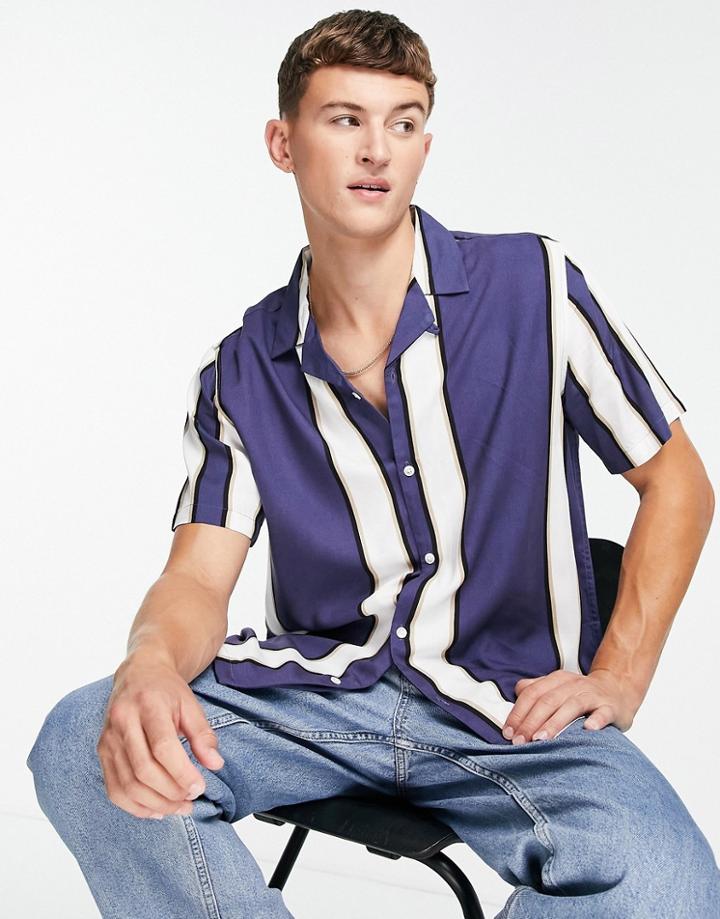 Topman Stripe Shirt In Blue And White-blues
