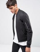 Asos Muscle Fit Bomber Jacket With Sleeve Zip In Black - Black