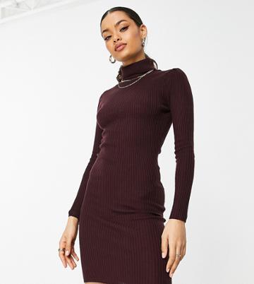 Brave Soul Petite Juliet Roll Neck Sweater Dress-red