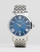 Boss Hugo Boss Gentleman Blue Dial Stainless Steel Watch In Silver - Silver