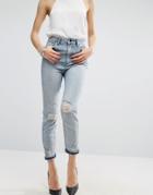 Asos Farleigh High Waist Slim Mom Jeans In Annabelle Light Stonewash W