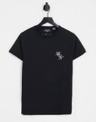 Fcuk Small Script Logo T-shirt In Black