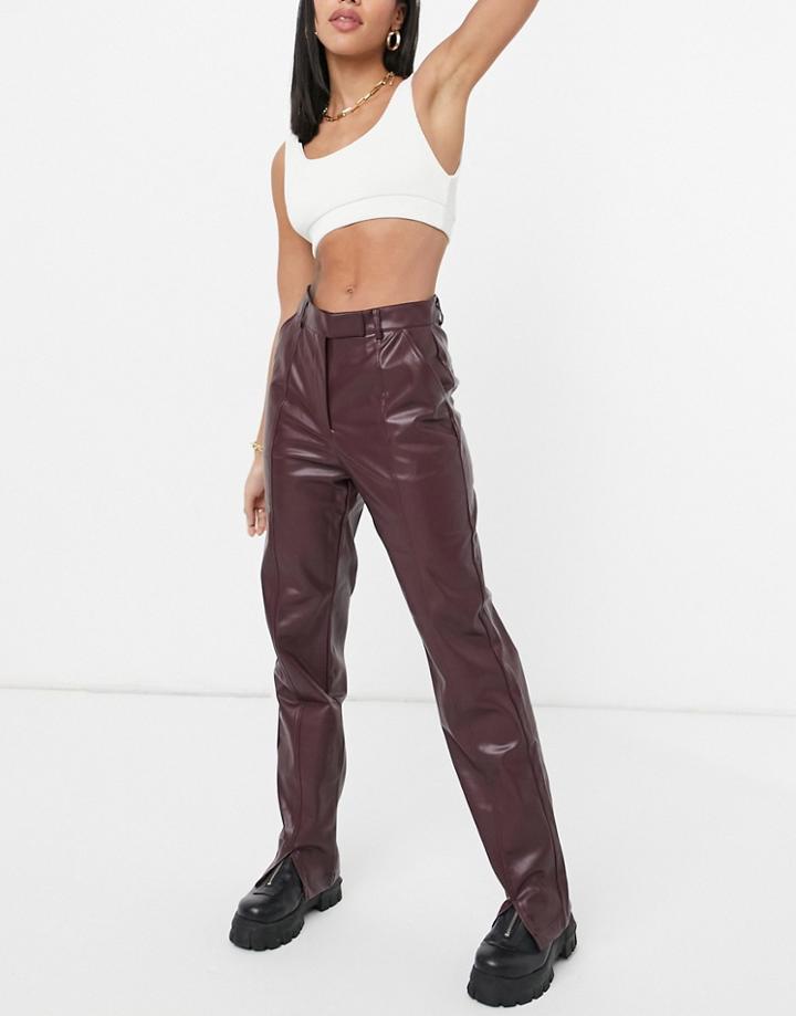 Steele Vegan Leather Straight Leg Pants In Brown