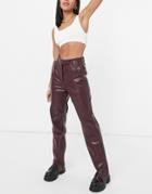 Steele Vegan Leather Straight Leg Pants In Brown