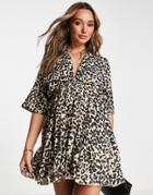 Asos Design V Front And Back Godet Skater Mini Dress In Animal Print-multi