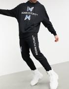 Asos Dark Future Set Skinny Sweatpants In Black With Butterfly Logo