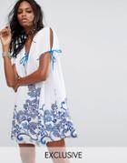 Reclaimed Vintage Inspired Festival Smock Dress With Floral Embroidery - White