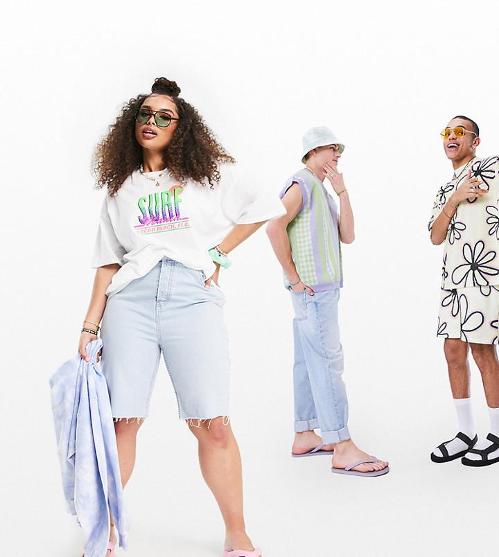 Asos Design Curve Relaxed T-shirt With Surf Graphic In White