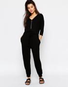 Missguided Jersey Zip Front Jumpsuit - Black