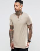 Asos Longline Muscle T-shirt With Notch Neck In Stone - Beige