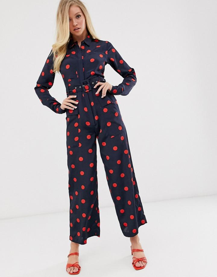 Neon Rose Utility Jumpsuit In Polka Dot