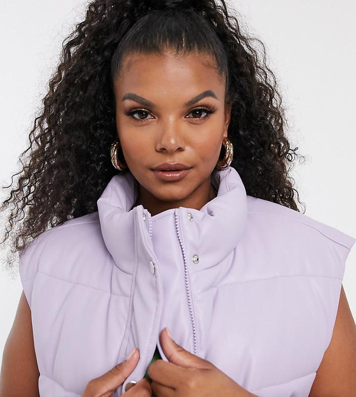 Asos Design Curve Lilac Leather Look Vest Jacket-purple