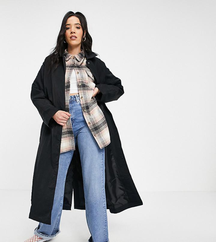 Asos Design Tall Nylon Tech Trench Coat In Black-blues