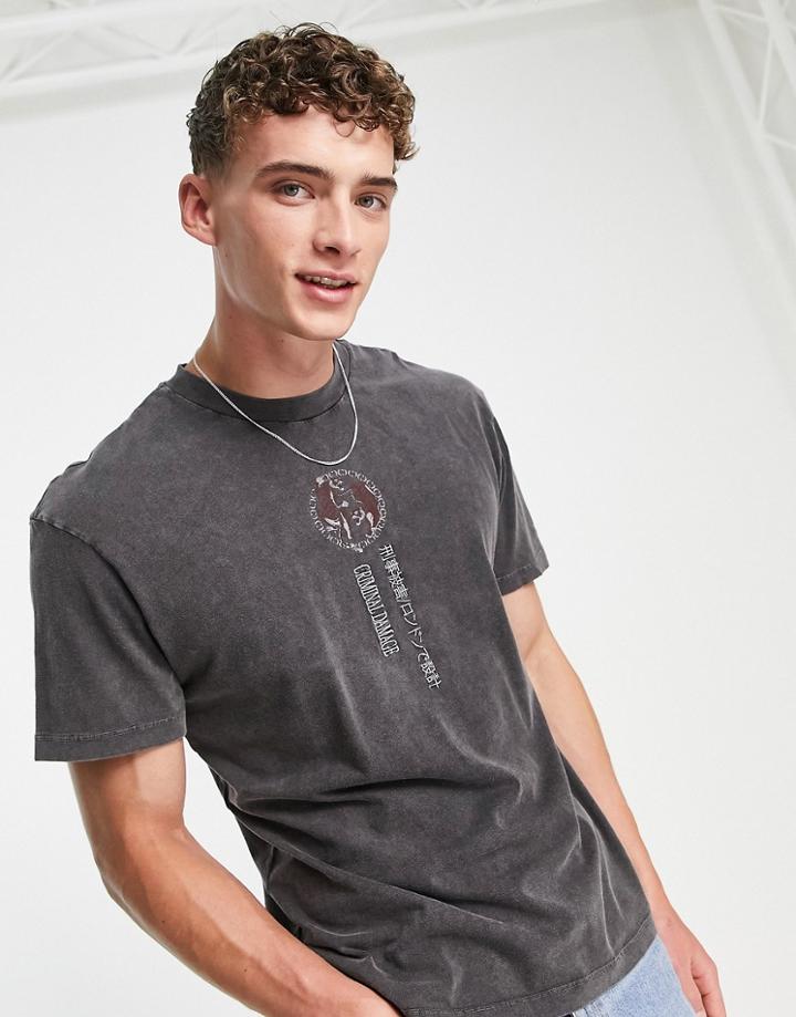 Criminal Damage Tiger Print T-shirt In Washed Black
