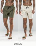 Asos Swim Shorts 2 Pack In Khaki & Stone Mid Length - Multi
