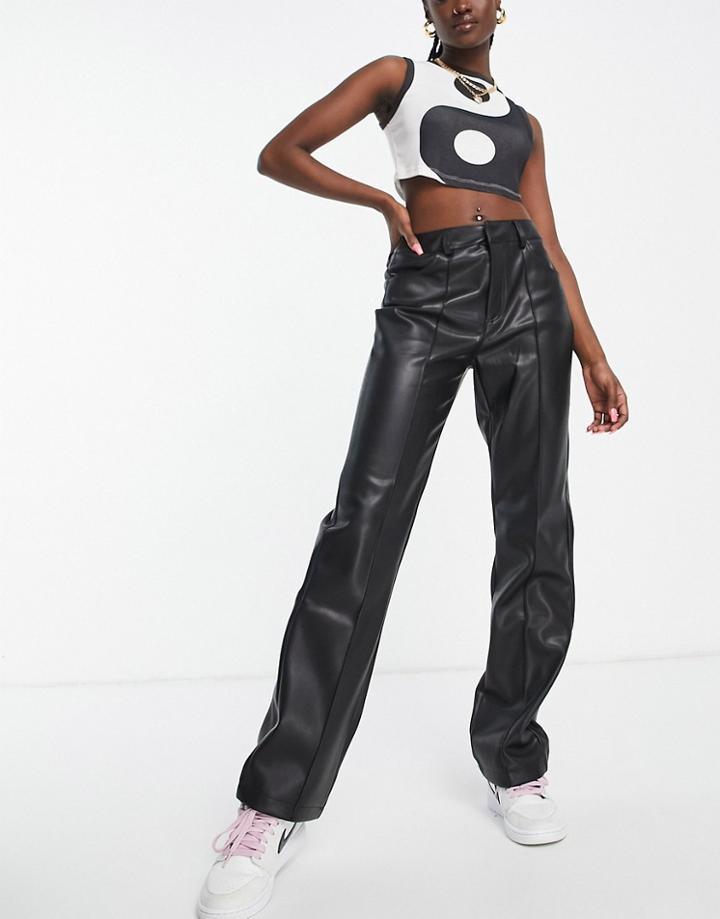Stradivarius Faux Leather Pants In Black