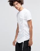 Asos Super Longline T-shirt With Ruched Front In White - White