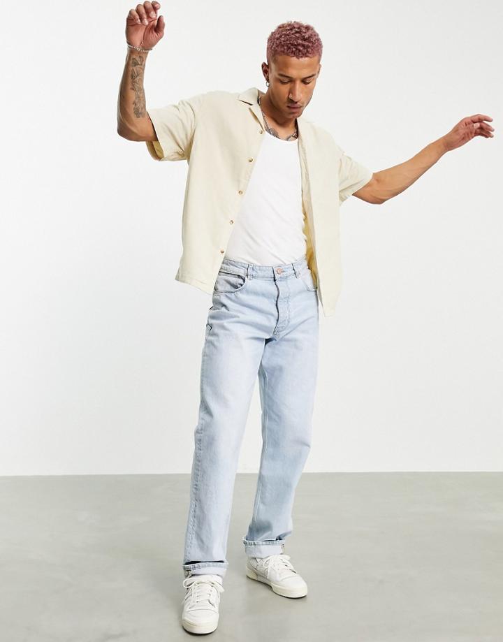 Asos Design Lightweight Boxy Corduroy Shirt In Stone-neutral