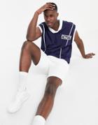 Asos Actual Basketball Tank With Embroidered Chest Logo In Navy
