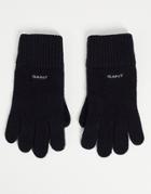 Gant Knitted Wool Gloves In Black With Small Logo