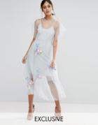 Hope & Ivy Embroidered Mesh Midi Skater Dress - Gray